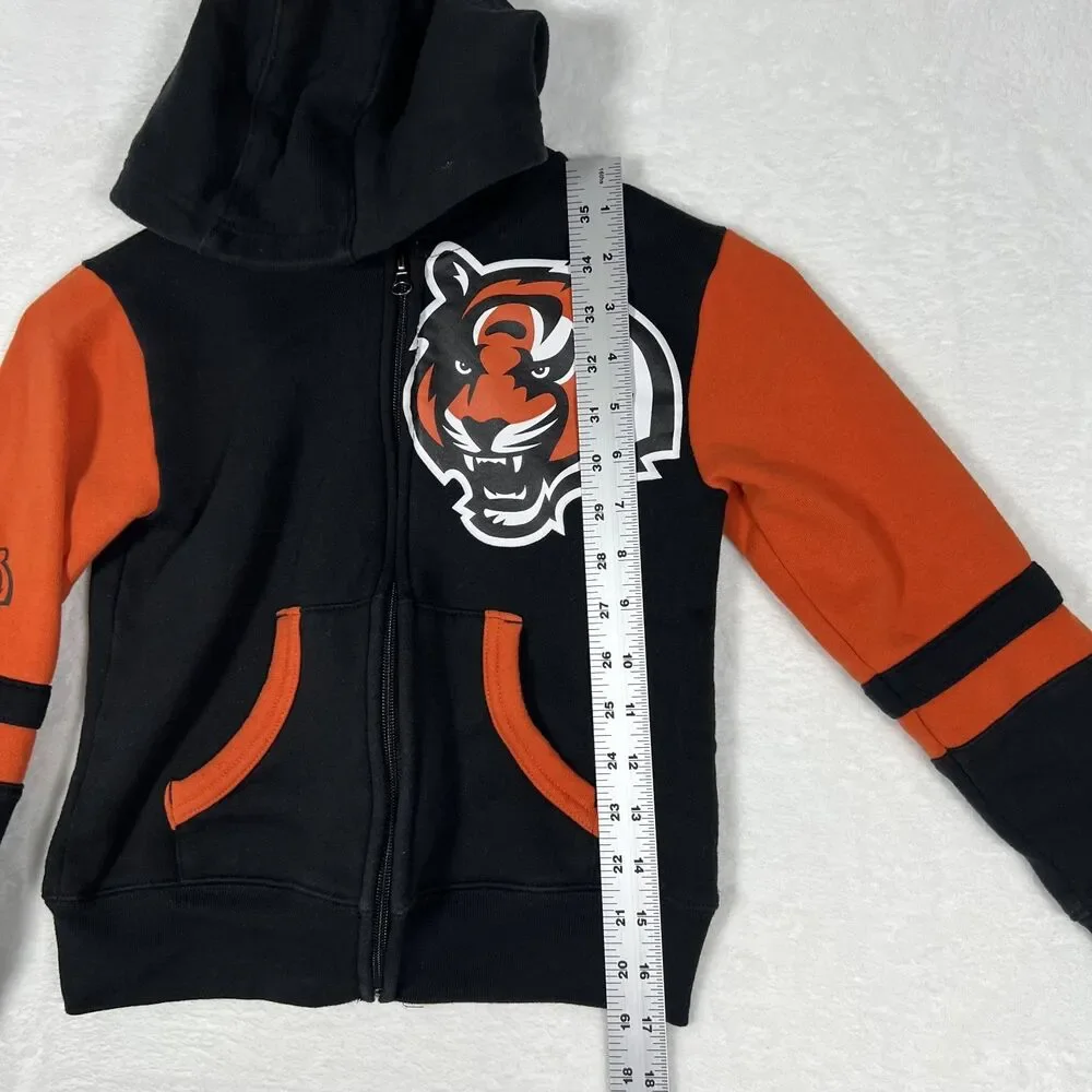 NFL Team Apparel Cincinnati Bengals Kids Full Zip Hoodie Black Orange Medium 5/6